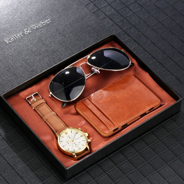  Kit-Relógio-Óculos-Carteira-Modelo-Brown-relógio-dourado