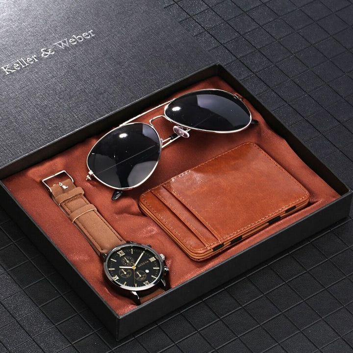 Kit-Relógio-Óculos-Carteira-Modelo-Brown-relógio-preto