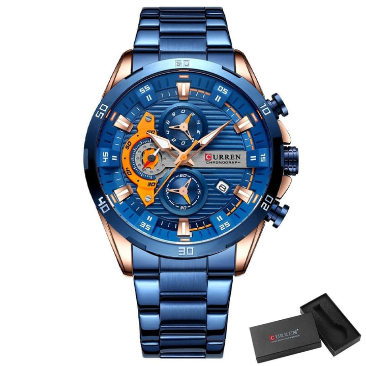 Relógio-Masculino-Aço-Inoxidável-Curren-8402-Azul
